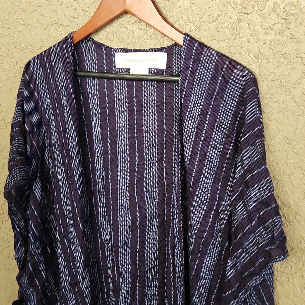 Treasure and Bond Ruana Cover Up Navy Stripes Shawl - Picture 2 of 5